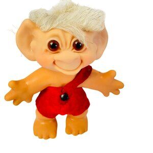 Vintage 1984 Dam Things Troll Doll 10 Inch Red Outfit White Hair Collectible Toy